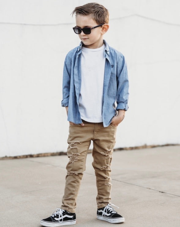 Khaki distressed skinnies | Raxtin clothing co - Love Sick Threads