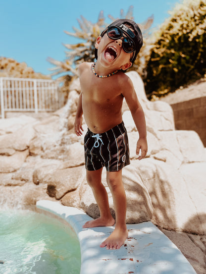 TAN AND WHITE PIN STRIPED SWIM
