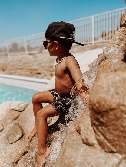 TAN AND WHITE PIN STRIPED SWIM