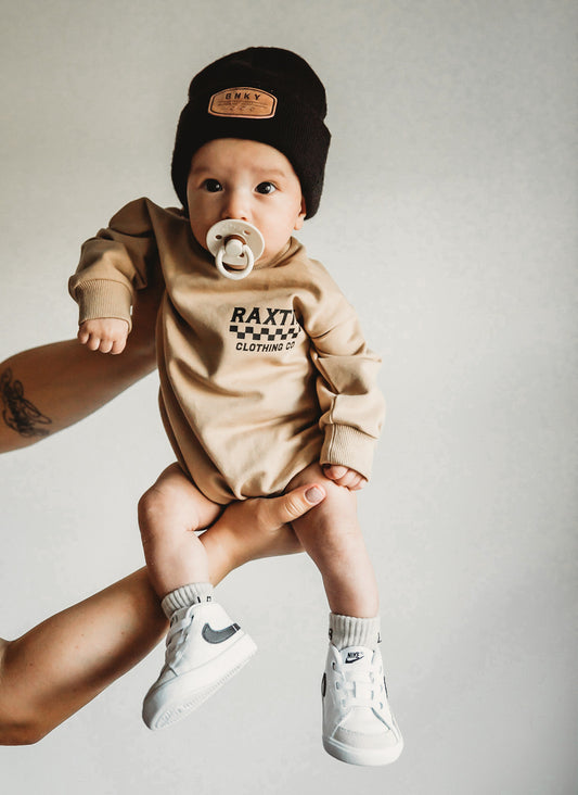 FRENCH TERRY LONG SLEEVE BUBBLE ONESIE | Raxtin clothing co