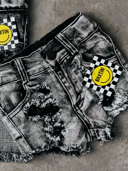 WASHED OUT BLACK SHORTIES | Raxtin clothing co