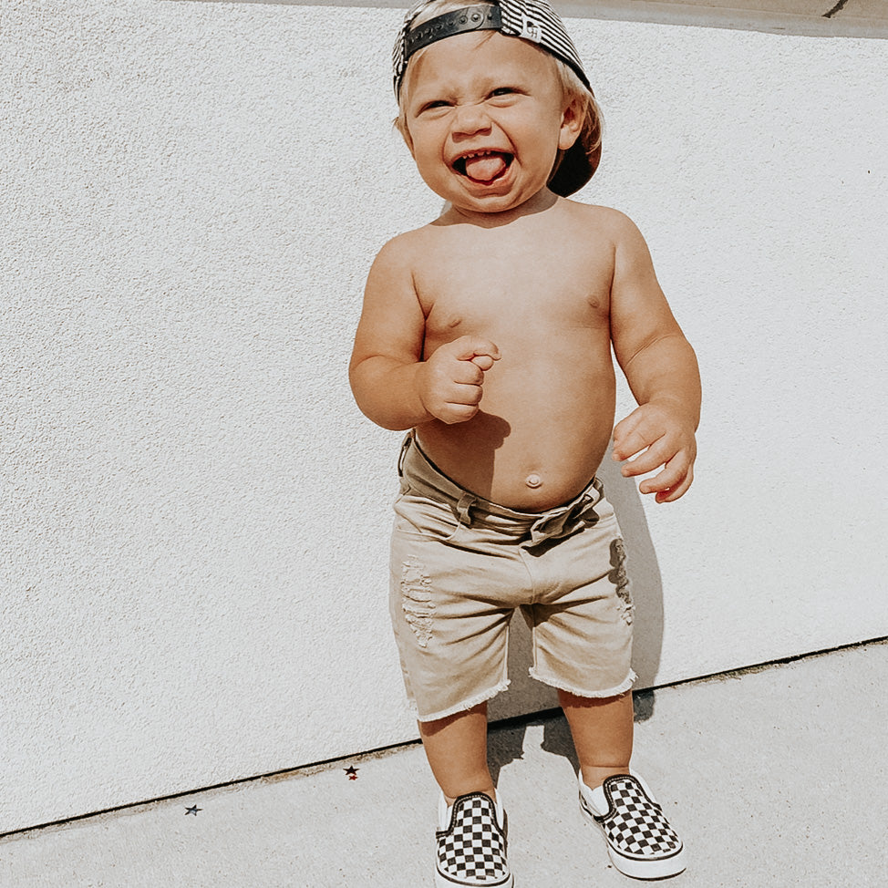 BOYS KHAKI DENIM SHORTS | Raxtin Clothing Co