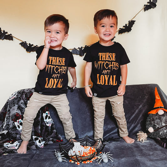 THESE WITCHES AINT LOYAL HALLOWEEN  KIDS T SHIRT | Raxtin Clothing Co - Raxtin Clothing Co