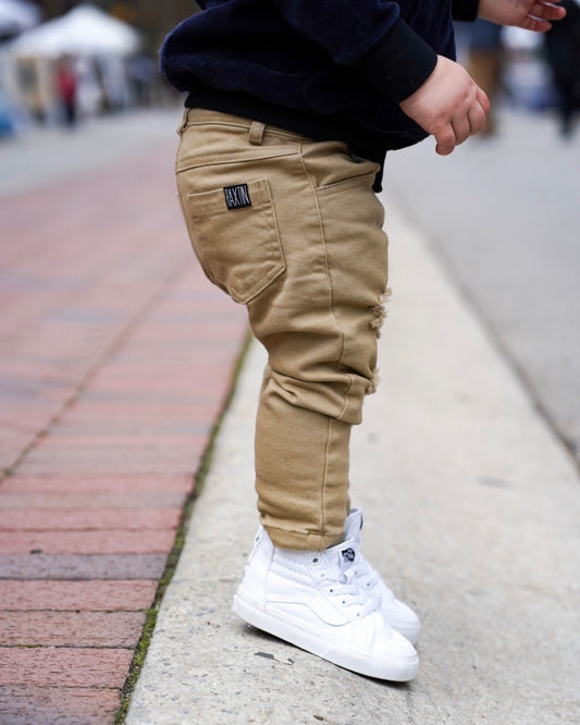 Khaki distressed skinnies | Raxtin clothing co - Love Sick Threads