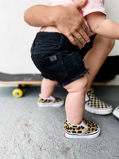 GIRLS DISTRESSED BLACK DENIM SHORTS | Raxtin Clothing Co - Raxtin Clothing Co